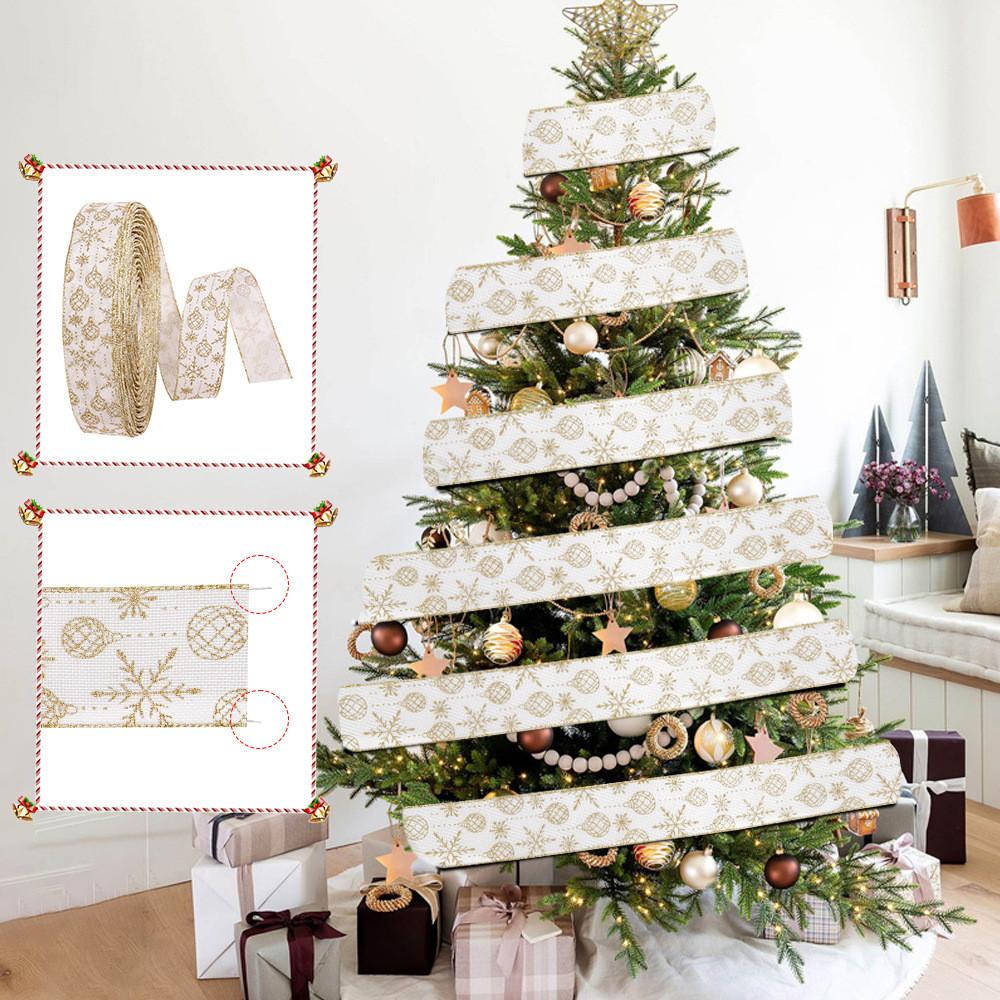 Season Exquisite Festive Christmas Decorative Gold Glitter Ribbon 10 Meters Of Elegant Satin Trees For