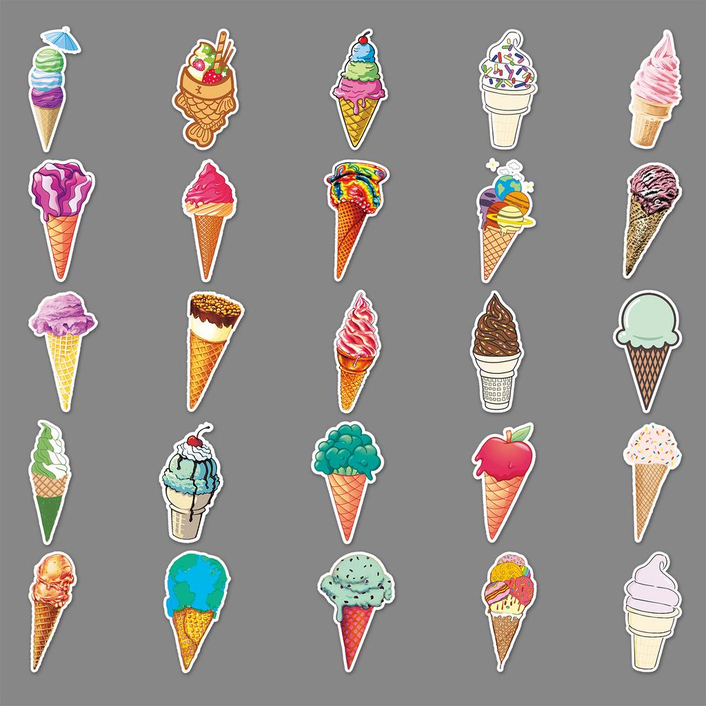 50 Fotos Ins-Stil-Serie Cartoon-Eiscreme-Doodle Kreativer Laptop-Gitarre Wasserbecher DIY-Dekorationsaufkleber