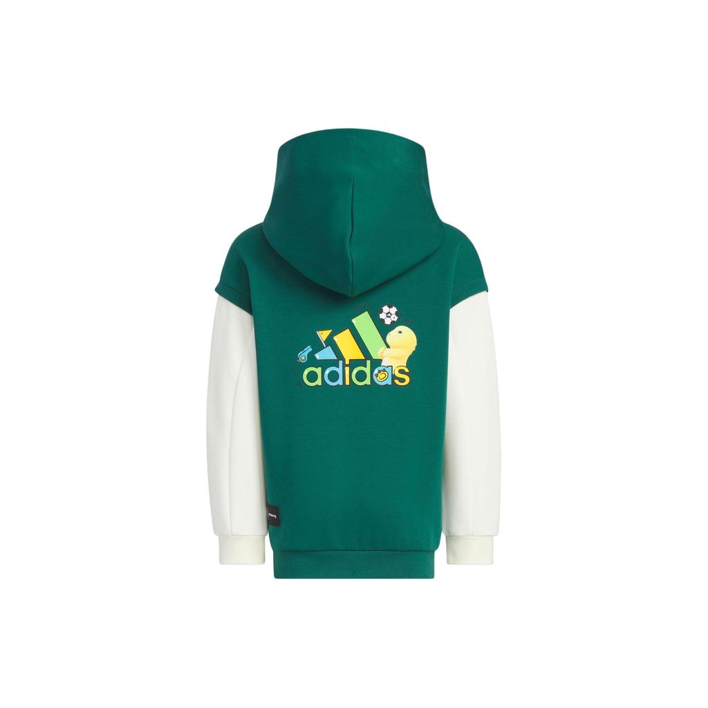 adidas Sportswear Knit Hoodie Printed Casual Hooded Kids Jackets Forest-Green Cream JF1374