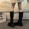 Winter Vintage Platform Woman Knight High Boots Fashion Belt Buckle Thick Sole Shoes Ladies Concise Punk Style Modern Long Botas
