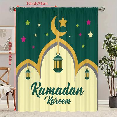2 Stück - Fasten - Ramadan glückverheißend - Bedruckter Vorhang - Polyestermaterial - geeignet für Schlafzimmer, Wohnzimmer, Arbeitszimmer,