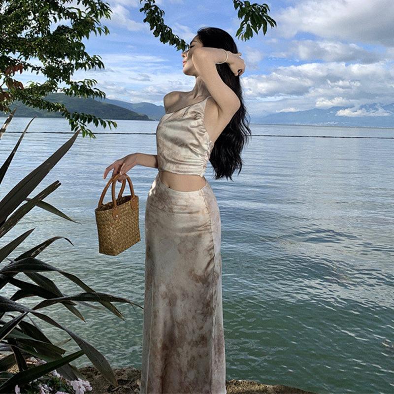 Pure Desire Sexy Slanted Shoulder Dress, High-end Women's Summer New Slim-fitting, Thin Waist Design, Long Skirt