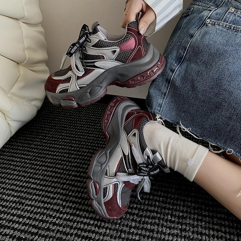 Double shoelace dad shoes women's new thick-soled heightening retro versatile light versatile casual sports shoes