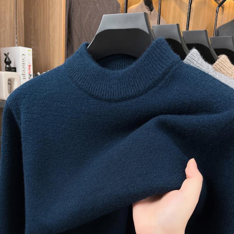Knitted Sweater Men'S Autumn And Winter Semi-Turtleneck Solid Color Sweater Knitted Sweater Men'S Hair Generation Sweater Bottoming Shirt