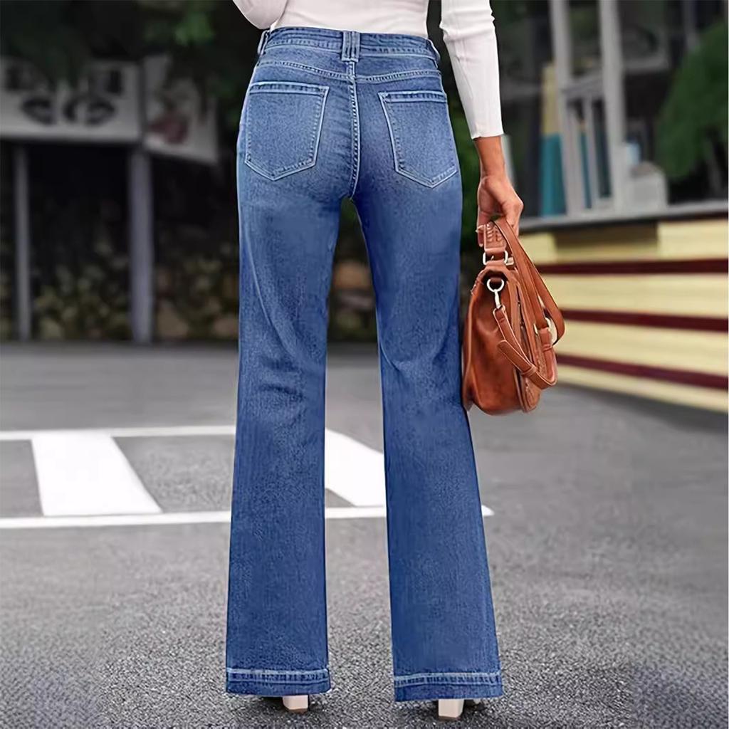 Damen Denim Klassisch Vielseitig Hohe Taille Modische Hose