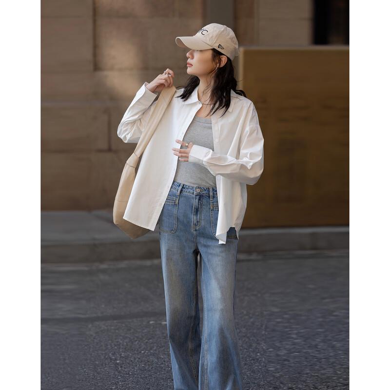 Свободная рубашка Demana из чистого хлопка, дышащая, с контрастной вышивкой букв