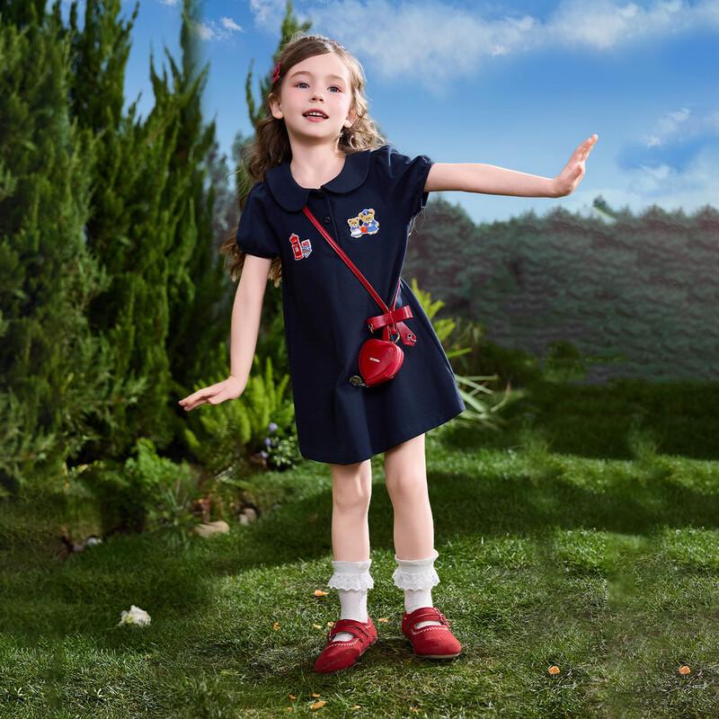 ASK JUNIOR Girls' Summer Peter Pan Collar Short Sleeve Dress