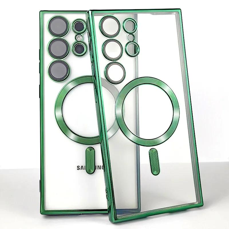 Luxury Plating for Magsafe Magnetic Wireless Charging Case for Samsung Galaxy S25 S24 S23 S22 S21 FE Plus Note 10 20 Ultra Cover