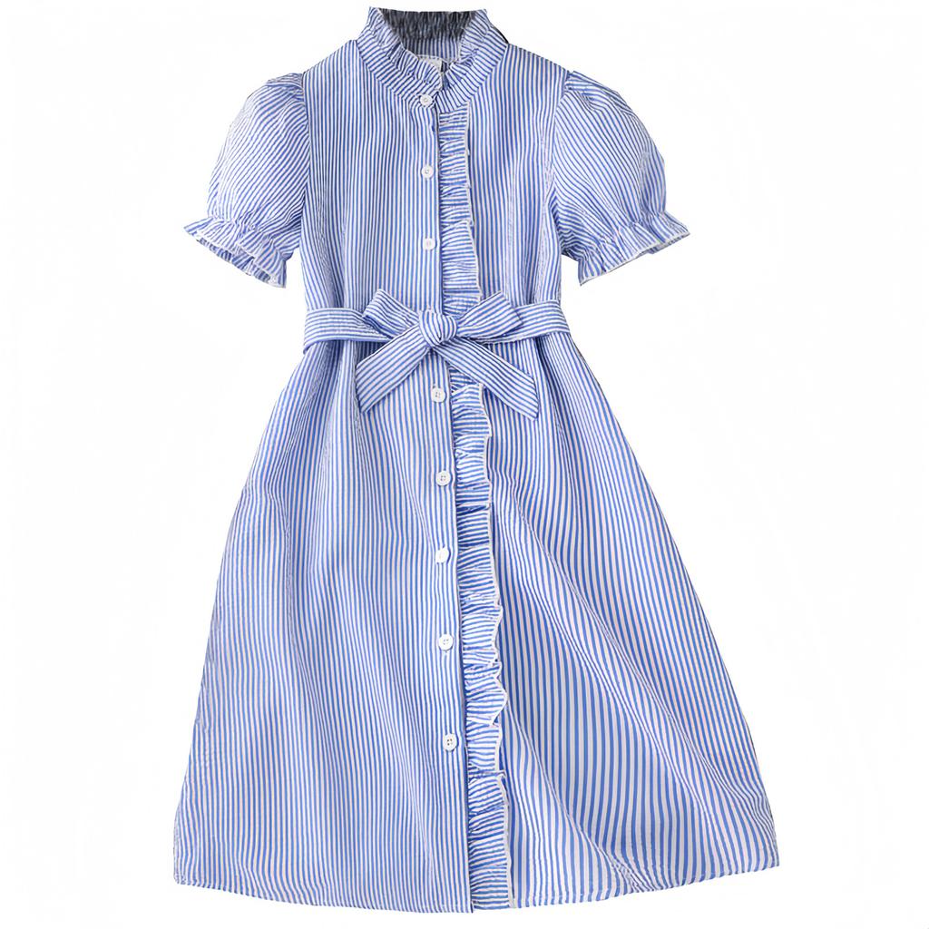 Girl Short Sleeves Striped Print Dress Children Kid Casual Summer Beach Sundress Princess Dresses Clothes