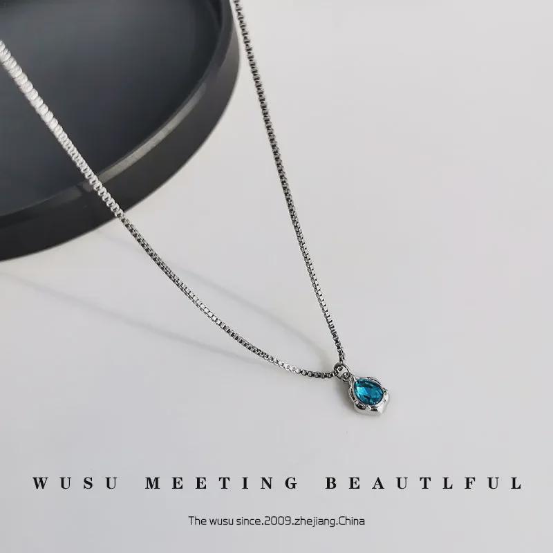 Elegant Glacier Blue Water Drop Necklace for Women - Versatile, Exquisite, and High-End Clavicle Design