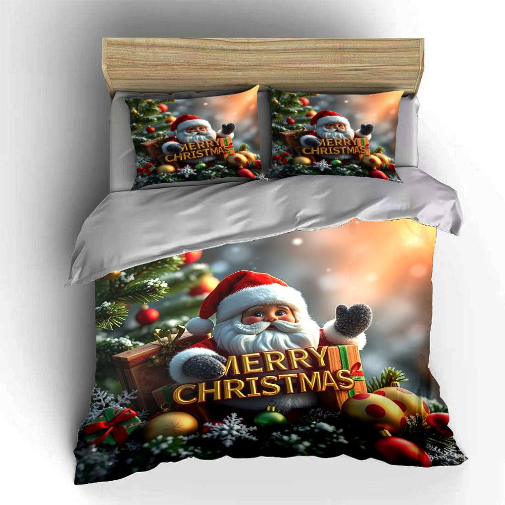 Santa Merry Christmas Design Bedding Duvet Cover Set Duvet Cover Pillowcases  (1*Duvet Cover 2*Pillowcases, without duvet insert)