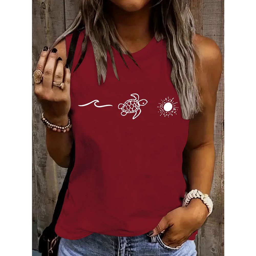 Short summer top fashionable multifunctional cartoon turtle print casual sleeveless vest