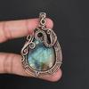 Handmade Antique Copper Wire Wrapped Labradorite Pendant Necklace Natural Blue Fire Gemstone Jewelry for Women & Men