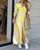 Fashion Long Sleeve Print Women Loose Fit Casual Maxi Dress