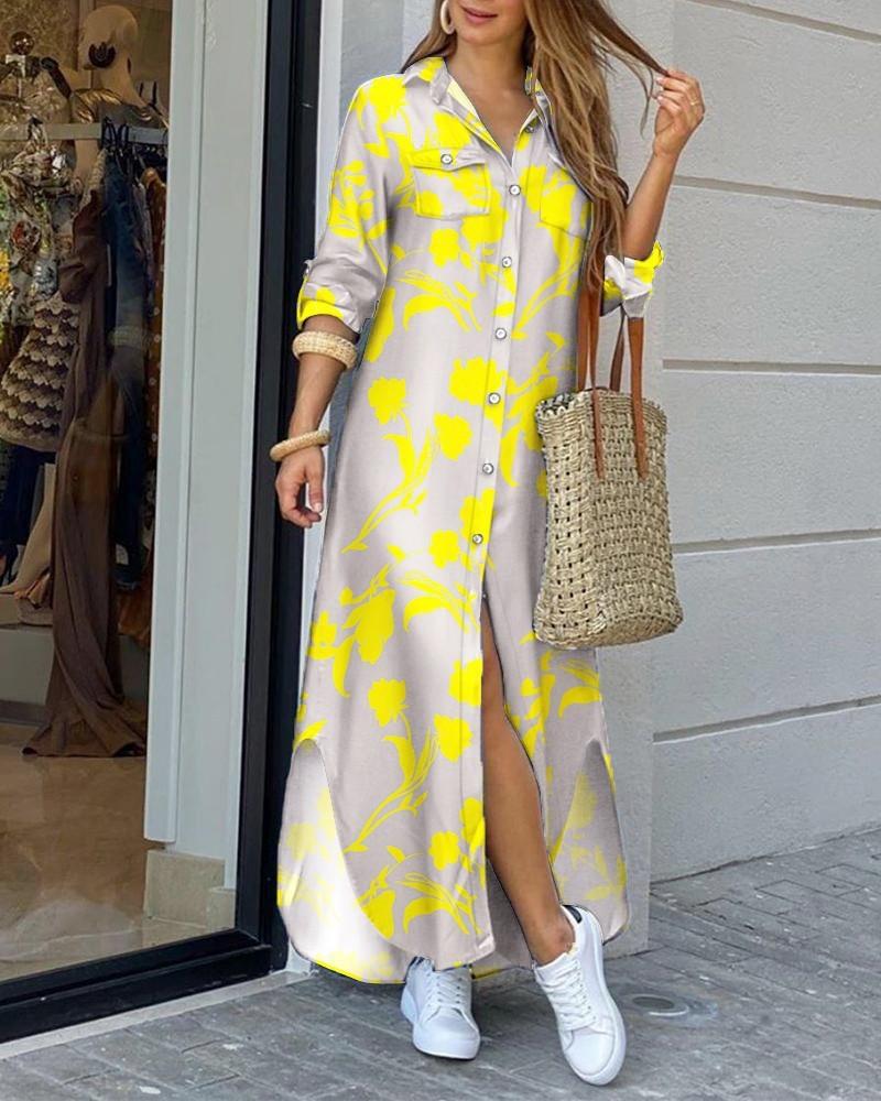 Fashion Long Sleeve Print Women Loose Fit Casual Maxi Dress