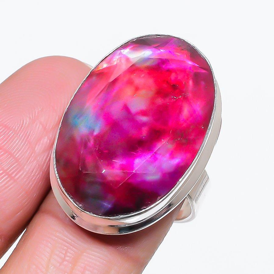

Natural Ammolite Gemstone 925 Sterling Silver Jewelry Ring Size 7.5 W1Q59