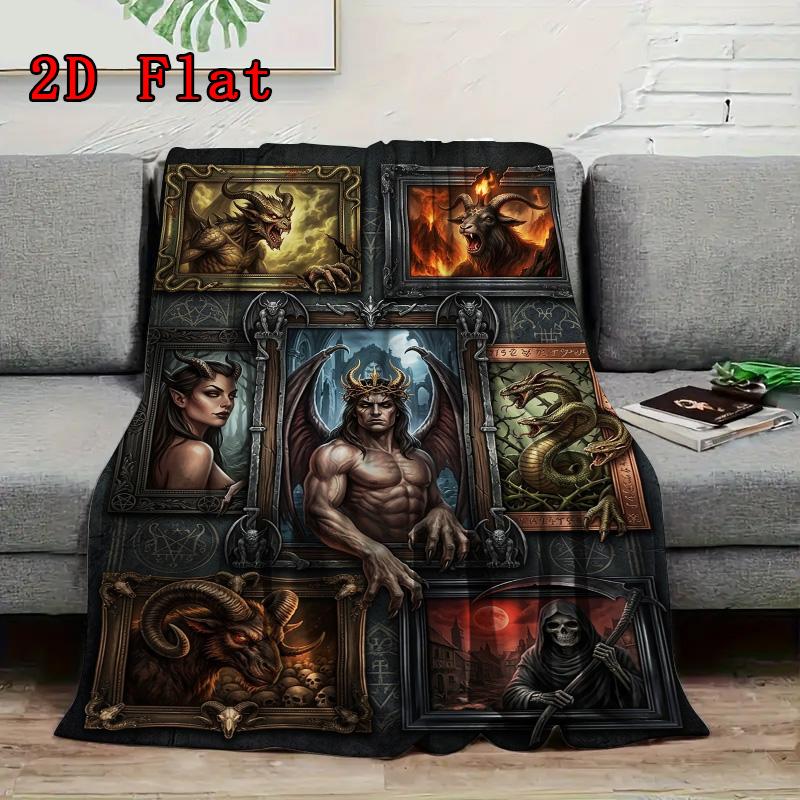 Dark Fantasy Creatures 2D Flat Pattern Flannel Blanket, High Quality All Seasons, Home Decor, Warmth and Comfort, Perfect for Christmas Gifts.