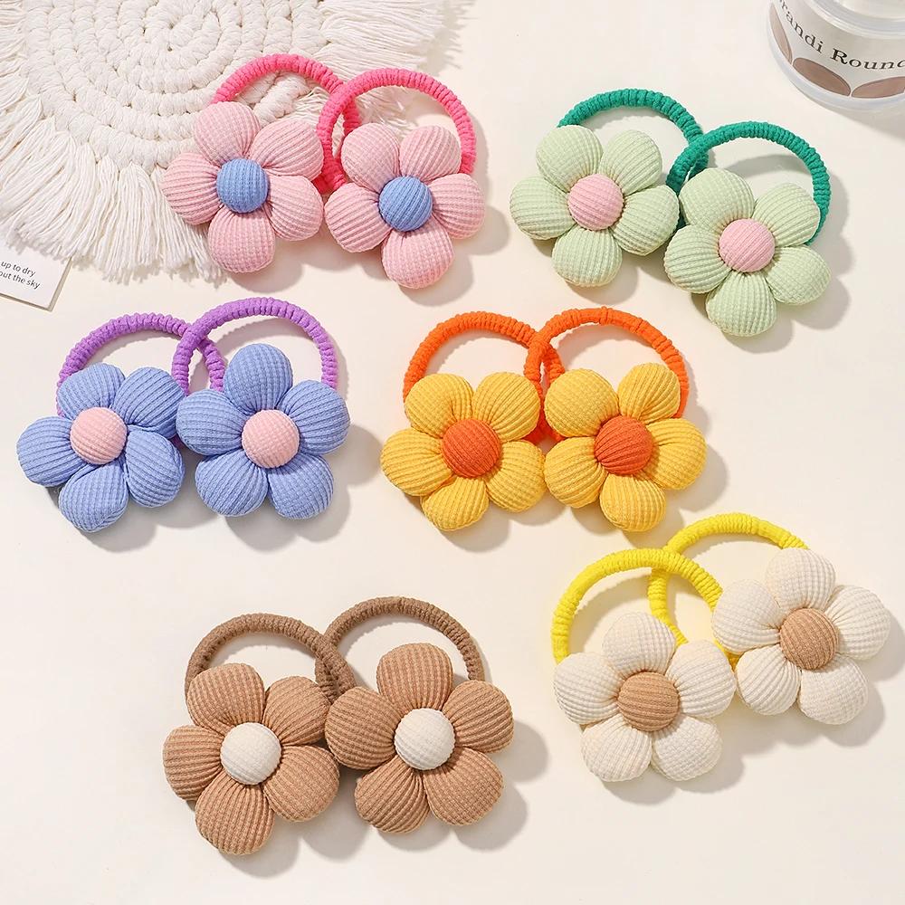 2Pcs/lot Flower Bow Girls Kids Ponytail Elastic Hair Bands Children Hair Ties Cartoon Hair Accessories Baby Headwear