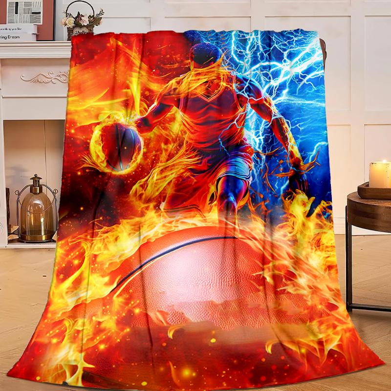 1PC Football Player In Flames Flannel Blanket Gift, Suitable for Both Men And Women, Soft Ideal for Beds And Sofa, Birthday Or Christmas Gift