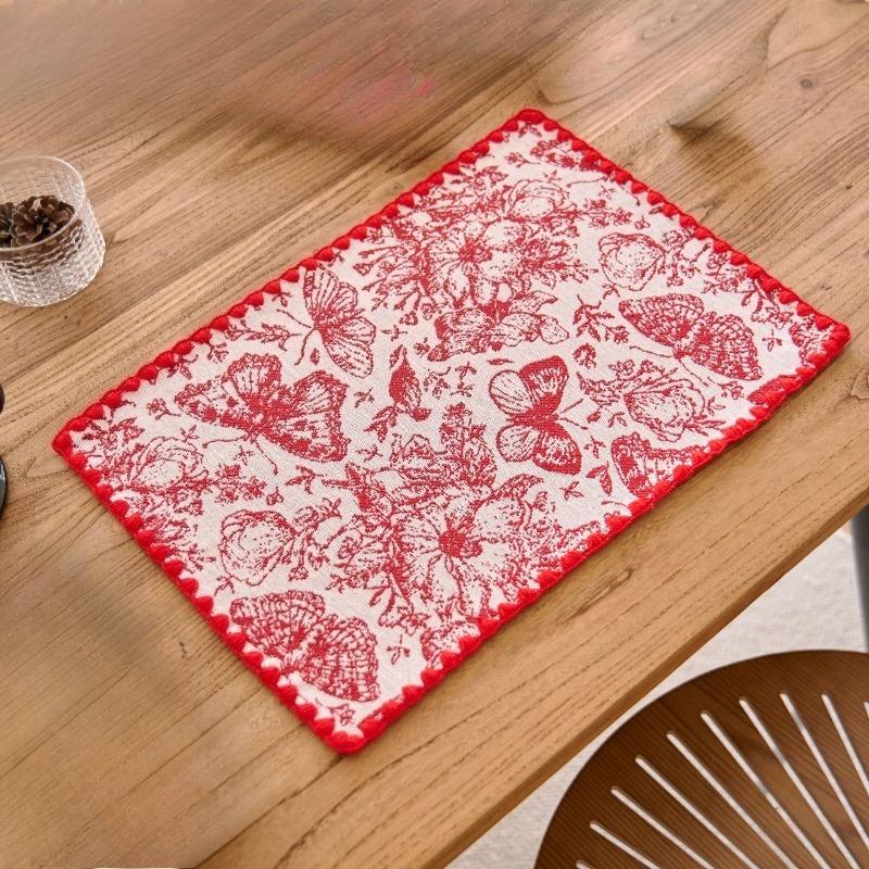 

BEPAN Fabric Placemat Floral Jacquard Embroidered Vintage Royal Style Table Decor Heat Resistant Mat Home Decor Household Goods 30X45CM