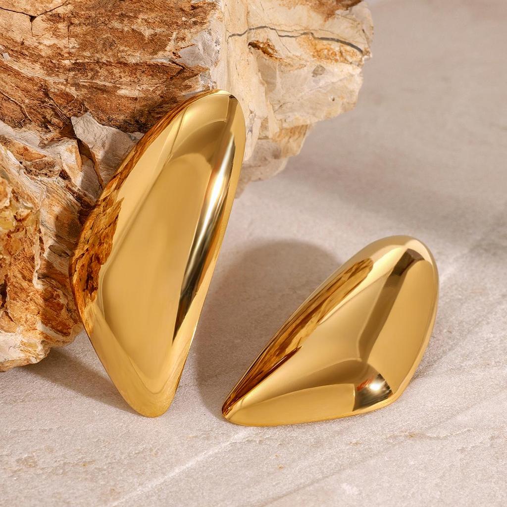 Jieding Exaggerated 18k Gold-Plated Stainless Steel Stud Earrings - Elegant Color-Preserving Jewelry