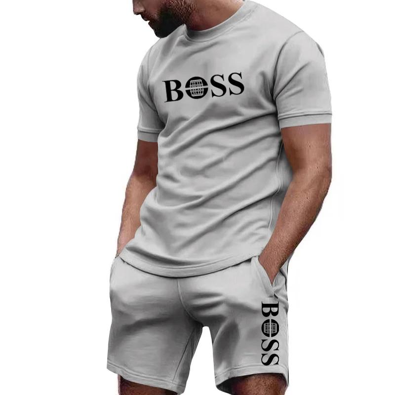 Heren Tweedelig Sportkleding Set: T-shirt met Korte Mouwen en Broek, voor Hardlopen en Fitness, Zomer