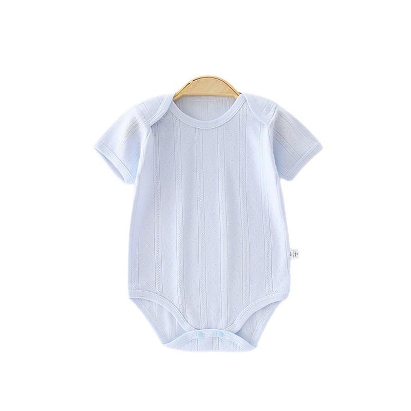 Solid Color Baby Cotton Mesh Romper With Short Sleeves For Spring Summer Infants
