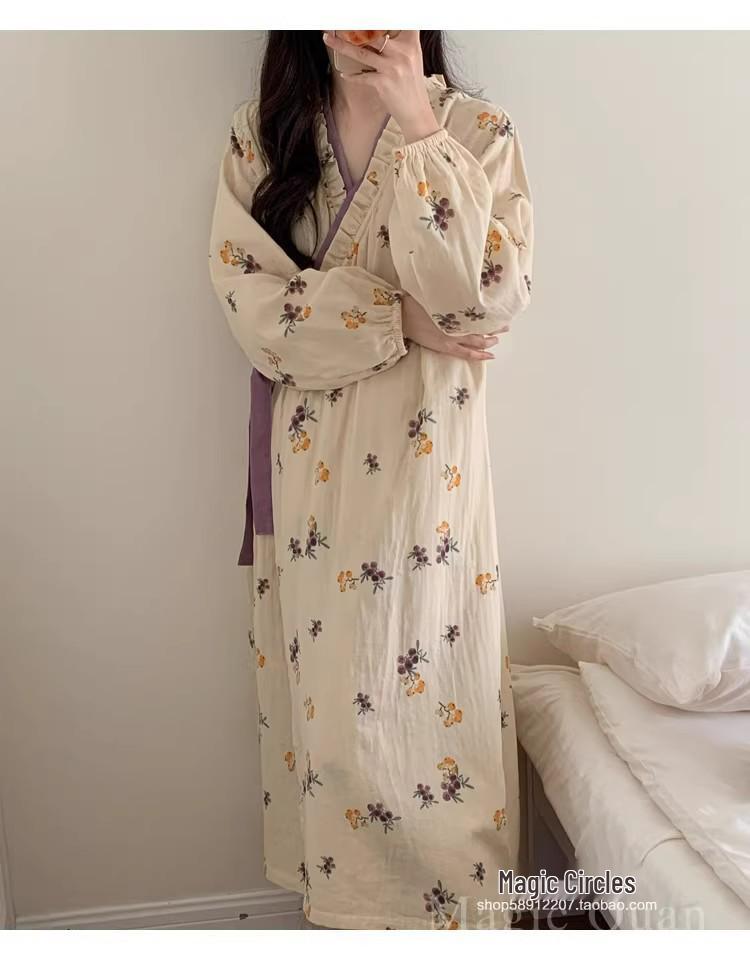 Women's Cloud Cotton Belted Pajama Dress - Cardigan Style, Stretchy, Breathable, One Size Fits All, Perfect for Casual Home Wear