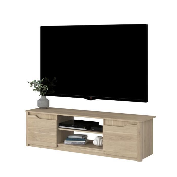 Classic TV Stand BETTY - Furniture In Particleboard with Oak Decor - L150 X H42 X D60 Cm