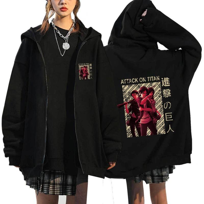 Anime Attack On Titan Printed Zip-Up Hoodie Unisex Casual Sportswear Long Sleeve Sweatshirt