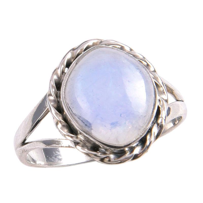 Natürlicher Regenbogen-Mondstein Edelstein 925 Massivsilber Schmuck Ring Größe 10 n7M95