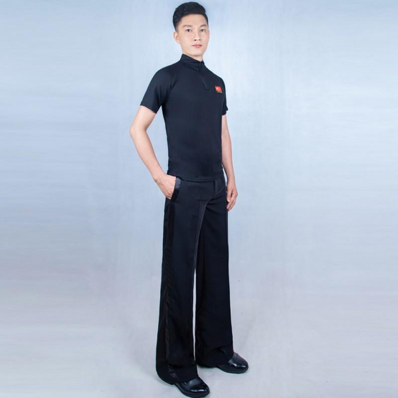 Mens Latin Dance Practice Top Short Sleeve Stand Collar Insert Shoulder Performance Shirt Ballroom Salsa Bachata