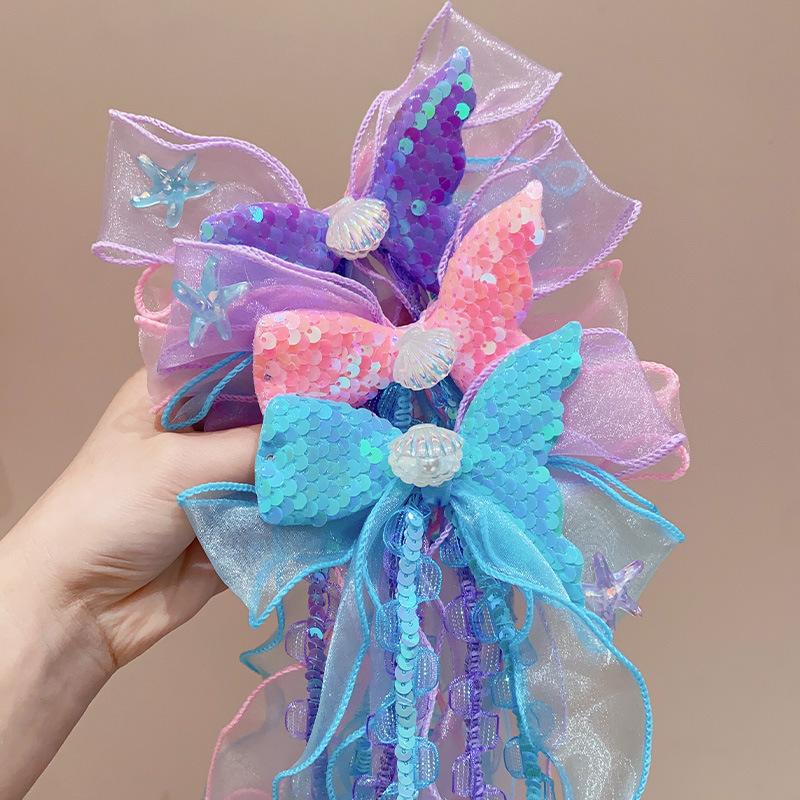 1 Meerjungfrauenflossen-Haarspange, Quasten-Haarschmuck, niedlicher und süßer Kopfschmuck, elegante Schmetterlings-Haarspange