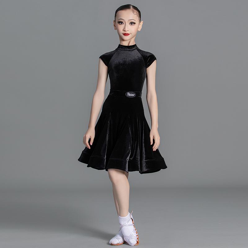 Girls' Latin Dance Velvet Competition Dress - 2025 New Style, Short-Sleeved Summer Design