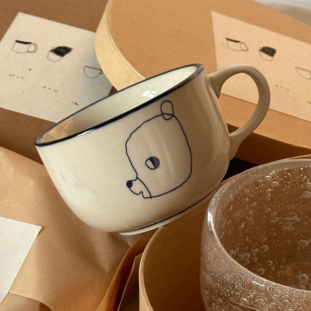 Cute Line Bear Ceramic Mug Hand-Drawn Cartoon Bear Pattern Coffee Latte Milk Cup With Handle Heat-resistant Tea Ceramic Cup