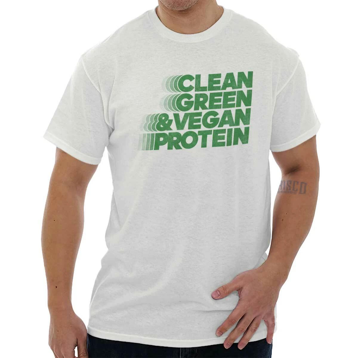 Cool Gym Workout Clean Green Vegan Protein Womens or Mens Crewneck T Shirt Tee L
