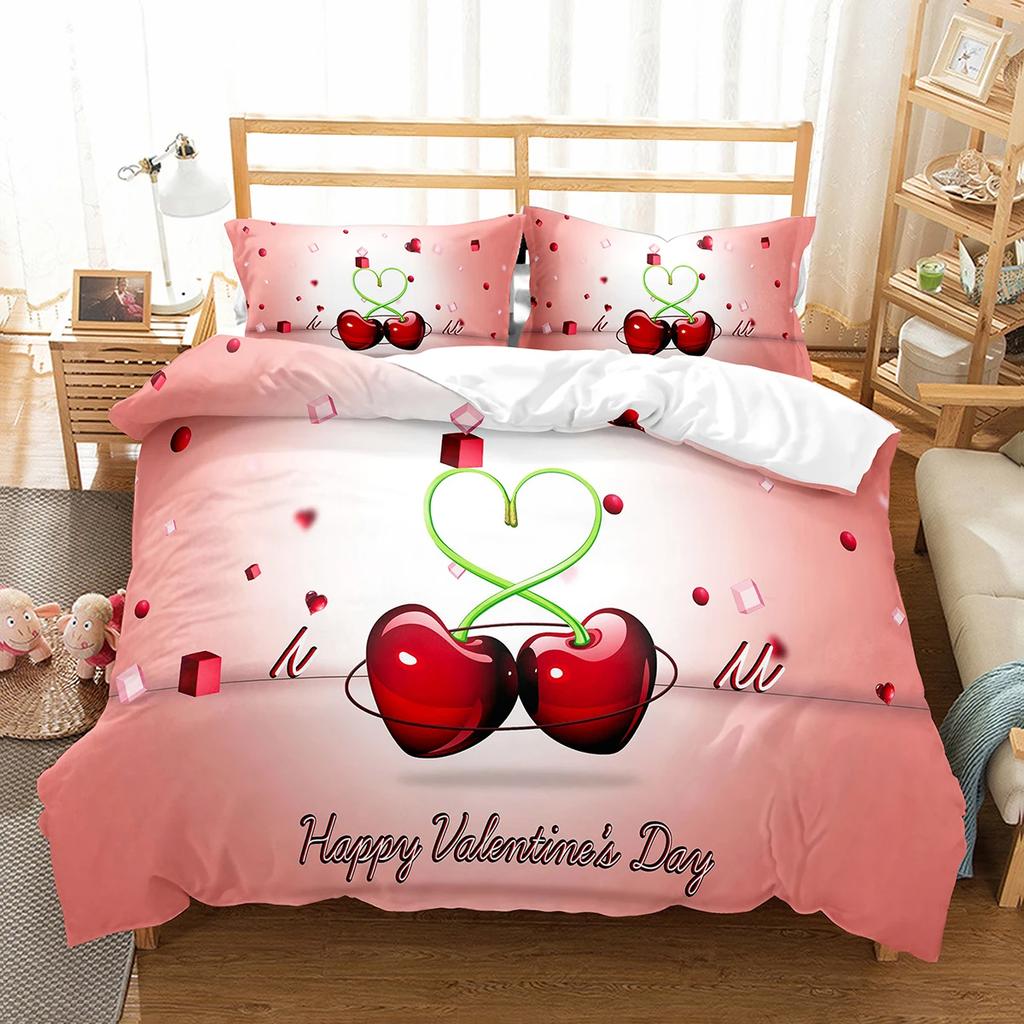 Romantic Red Heart Duvet Cover Single King Happy Valentine's Day Bedding Set Love Heart Comforter Cover For Girls Women Gift