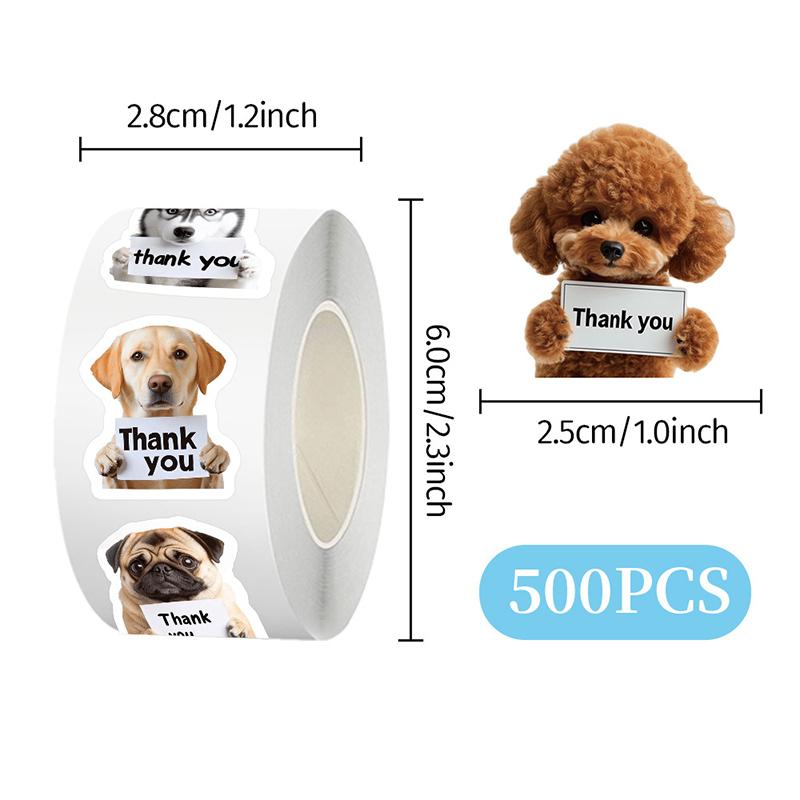 Adorable Puppy Cat Design 500Pcs Thank You Stickers, Ideal for Supporting Small Businesses, Envelope Packaging Seals