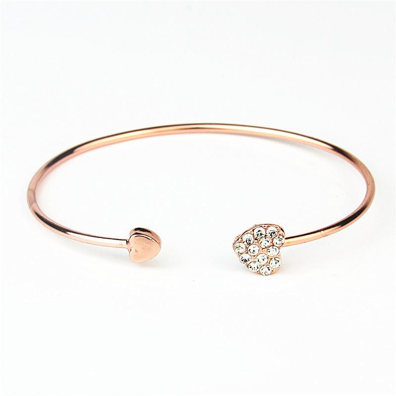 1 Piece Full Diamond Heart Opening Bracelet, Heart-Shaped Bracelet, Versatile Accessory Jewelry Bracelet