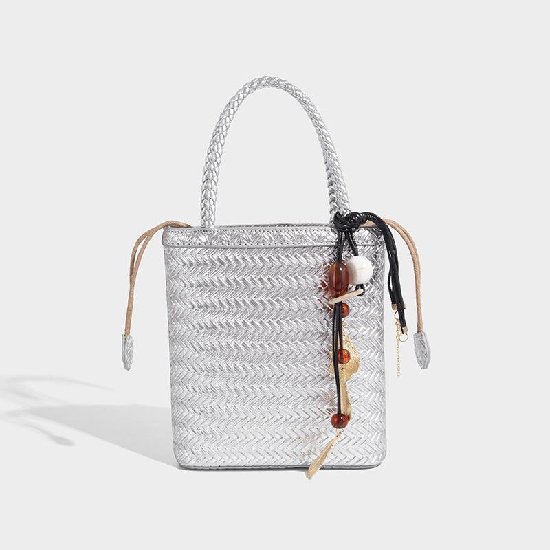 Manufacturer Niche Design Vegetable Basket 2025 Handbag Retro Handmade Woven Bag Single Shoulder Crossbody Mother-Daughter Woven Rattan Bag