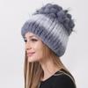 Women's Winter Rabbit Fur Hat 100% Rex Fur Beanie with Floral Patchwork, Warm Knitted Fluffy Trapper Cap