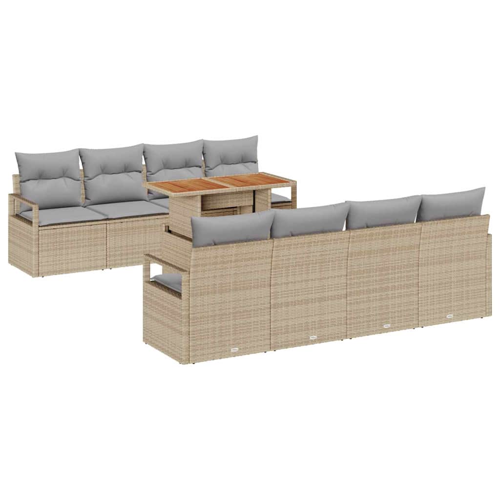 Garden Sofa Set with Cushions 9 Pcs Beige and Grey