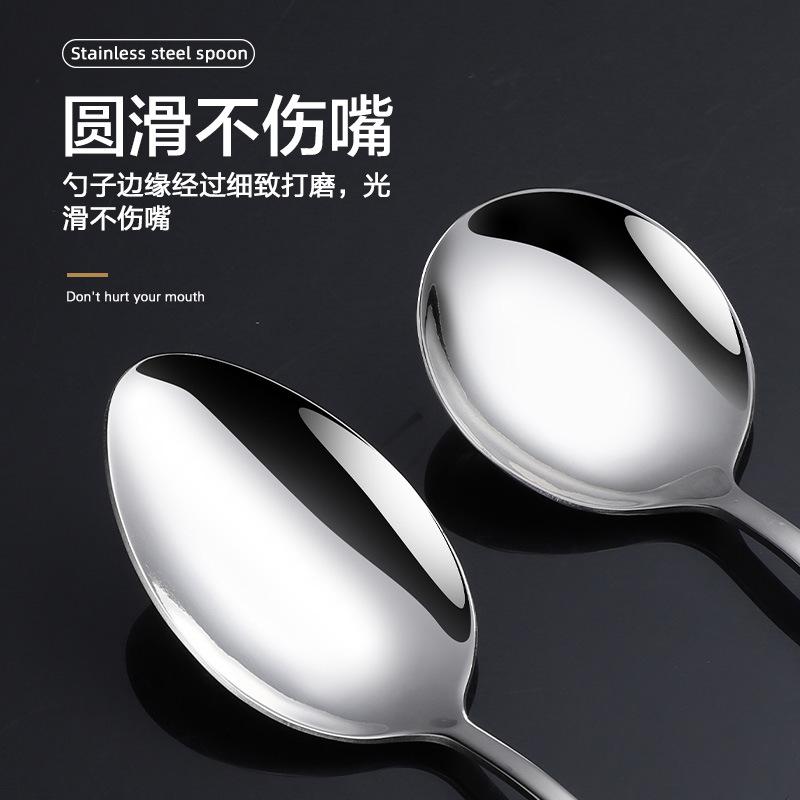 Stainless Steel Spoon Household Eating Spoon Spoon Long Handle Dessert Round Spoon Thickened Pointed Spoon Hotel Western Tableware