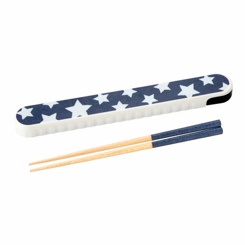 Nakano Chopsticks and Chopstick Box Set, Star Pattern, Navy, Approx. 3cm W x 21cm D x 1.7cm H, 19.5cm Lacquered Chopsticks, Potter Denim Star, MM-557,