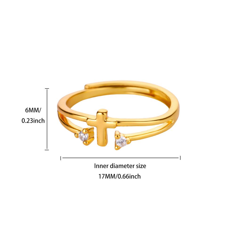 Zircon Cross Rings For Women Gold Stainless Steel Crystal Cross Adjustable Ring Religious Wedding Christmas Jewelry Gift