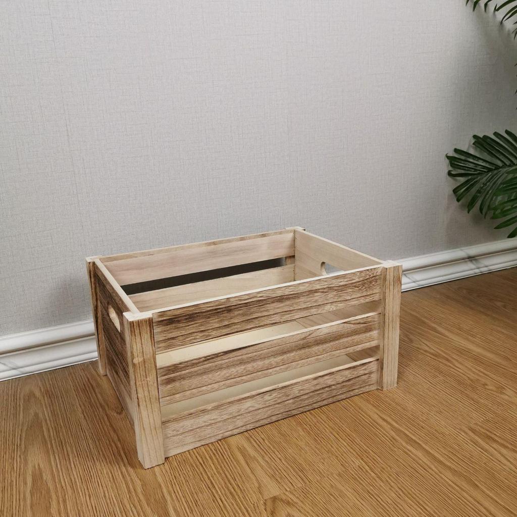 Distressed Wooden Rectangular Basket for Fruit & Vegetable Display