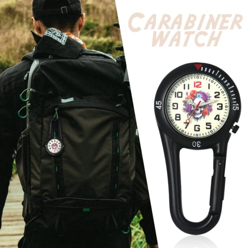 Skull Keychain Clip Watch: Luminous Analog Skull Pendant Watch, Perfect for Backpacks, Hiking, and Outdoor Activities - Halloween Gift