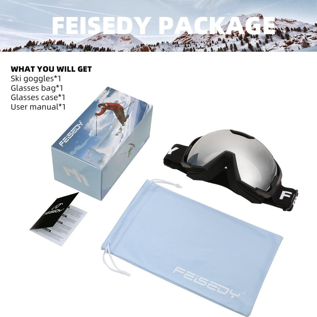 FEISEDY Snowboard Ski Glasses Boys and Baseball UV400 Lightweight and Suitable for and Skiing Women's Goggles, Goggles, Compatible, Girls, Wide-View