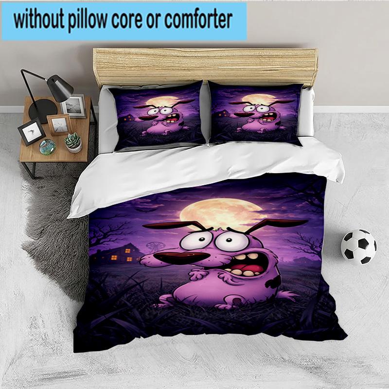 Courage dog Moonlit Adventure 3PCS Bedding set,Ideal for 1pc Duvet Cover And 2pcs Pillowcases Perfect for Fan gift,Ideal for Bedroom, Dormitory