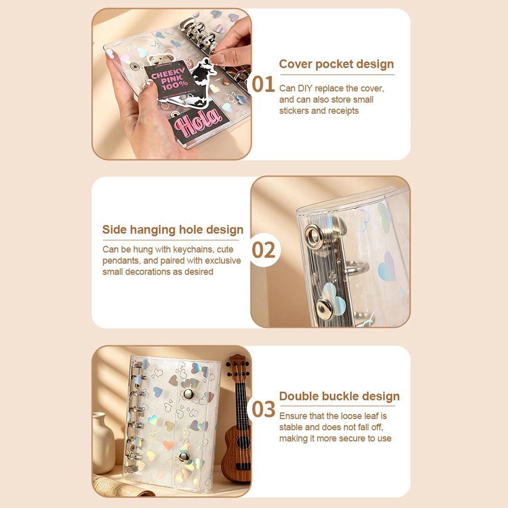 Laser Heart Patterns Loose-Leaf Notebook Shell PVC Planner Cover  Journaling Scrapbooking